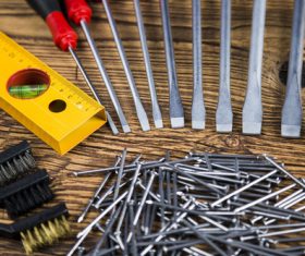 Various building tools on the desktop Stock Photo 03