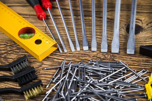 Various building tools on the desktop Stock Photo 03