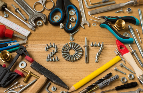 Various building tools on the desktop Stock Photo 04