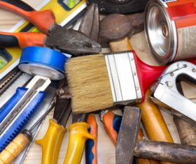 Various building tools on the desktop Stock Photo 05