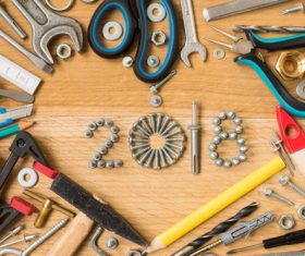 Various building tools on the desktop Stock Photo 06