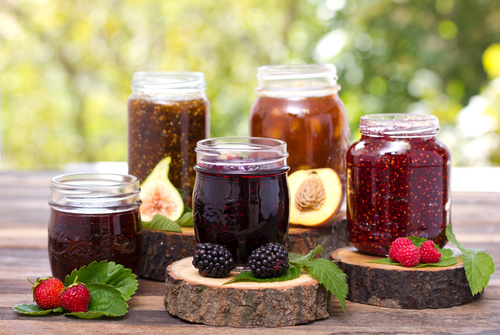 Various different bottled water jams Stock Photo 01