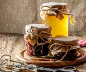 Various different bottled water jams Stock Photo 05