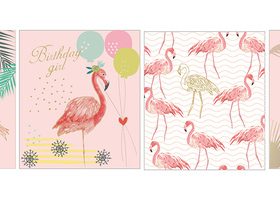 Vector beautiful watercolor flamingo card illustration material
