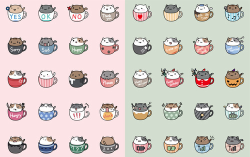 Vector cartoon cup cat pattern free download