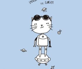 Vector cartoon space cat illustration