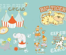 Vector zoo dolphin elephant clown tiger zebra cute animal cartoon
