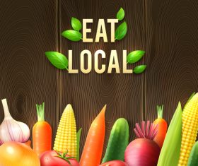 Vegetables realistic design with wood background vector