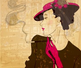Vintage glam woman illustration vector 03