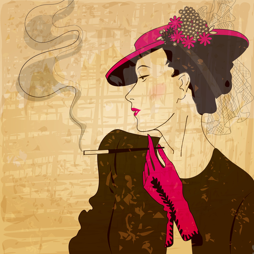 Vintage glam woman illustration vector 03