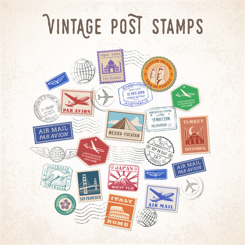 Vintage post stamp creatrve vetor 01