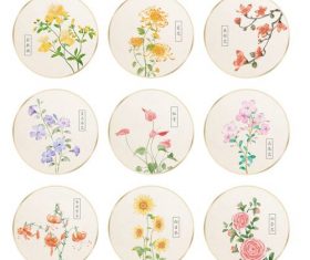 Watercolor flower plant circular fan vector