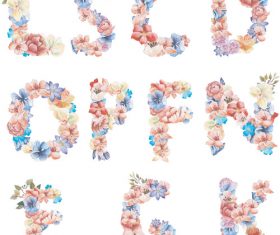 Watercolor flower plant letter shape vector material