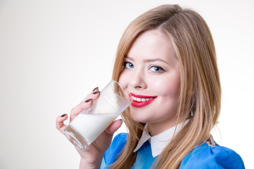 Woman drinking milk Stock Photo 04