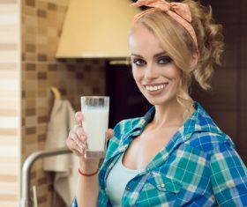 Woman drinking milk Stock Photo 08