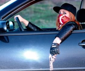 Woman driving car Stock Photo 04