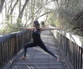 Woman outdoor yoga fitness Stock Photo