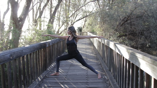 Woman outdoor yoga fitness Stock Photo