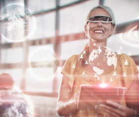 Woman wearing 3D glasses Stock Photo 01