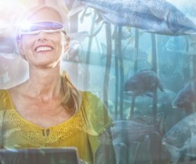 Woman wearing 3D glasses Stock Photo 02