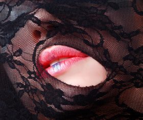 Woman wearing veil with makeup lips Stock Photo 01