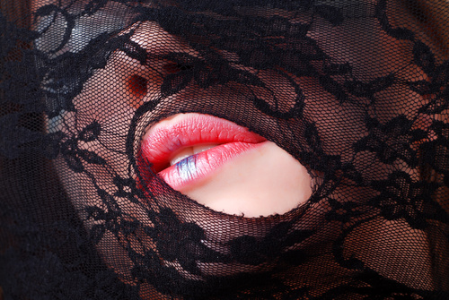 Woman wearing veil with makeup lips Stock Photo 01