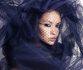 Woman wearing veil with makeup lips Stock Photo 04