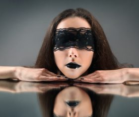 Woman wearing veil with makeup lips Stock Photo 05