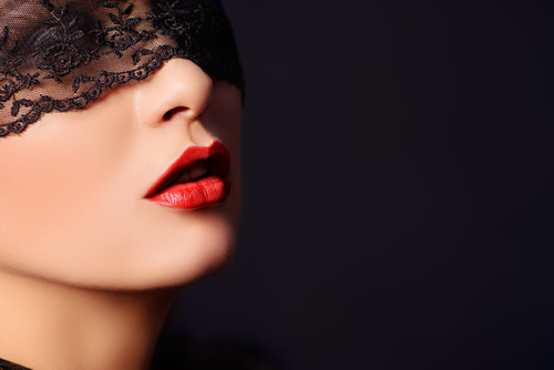 Woman wearing veil with makeup lips Stock Photo 09