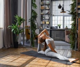 Yoga cat type action Stock Photo