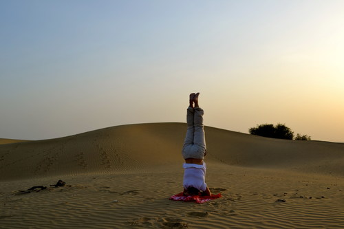 Yoga inverted movement Stock Photo
