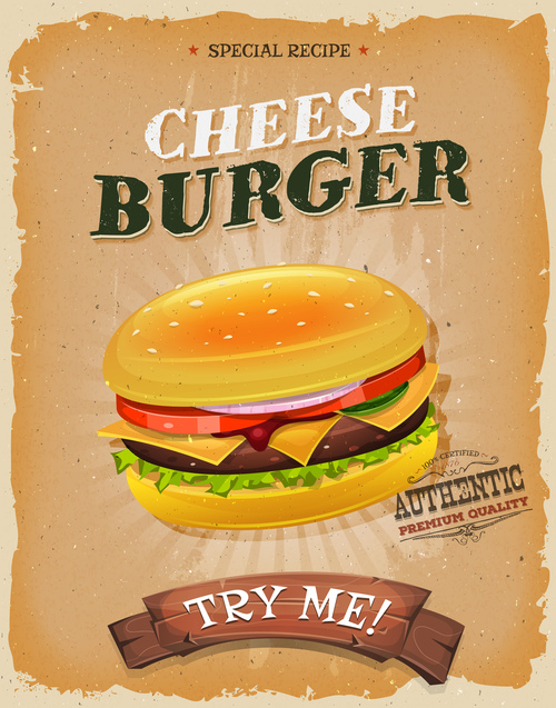 burger snack poster template retro vector