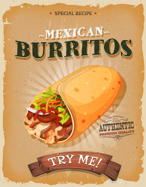 burrito snack poster template retro vector