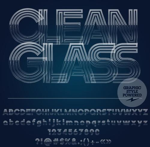 clean glass alphabet with number and sign vector