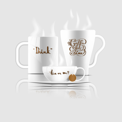 coffee mug and tea cup with typography vector illustration