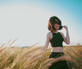 Enjoyment field freedom girl grass Stock Photo