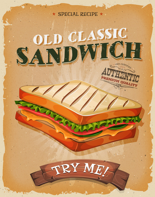 french sandwich poster template retro vector