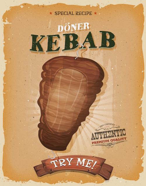 grill kebab poster template retro vector