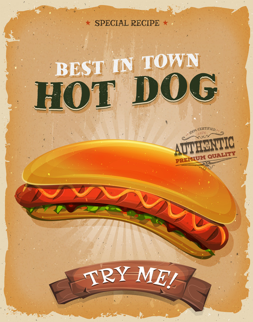 hot dog poster template retro vector