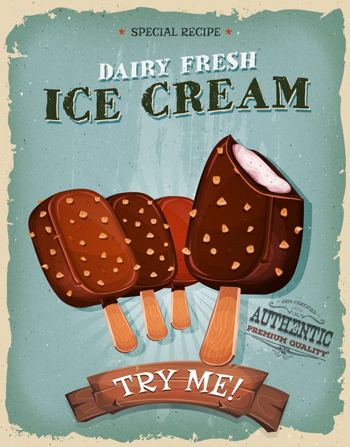 ice cream sticks poster template retro vector