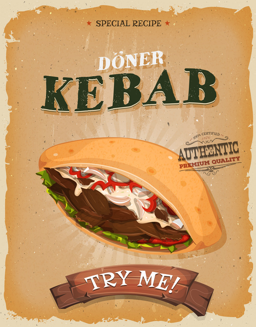 kebab sandwich poster template retro vector