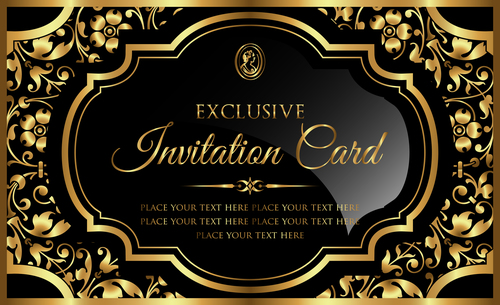luxury black and gold invitation card vectors 02