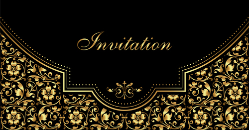 luxury black and gold invitation card vectors 06