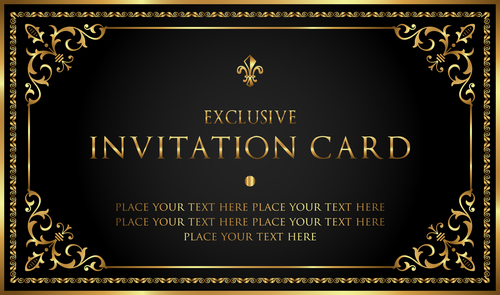 luxury black and gold invitation card vectors 07