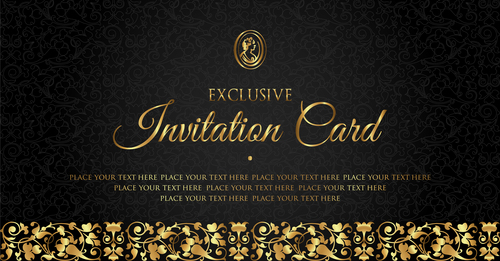 luxury black and gold invitation card vectors 08