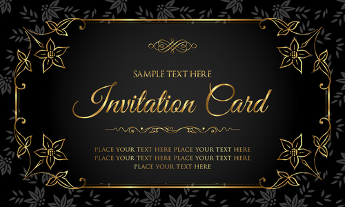 luxury black and gold invitation card vectors 09