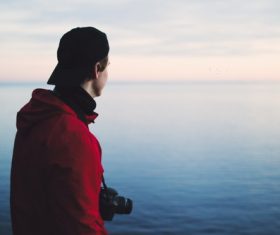 male photographer waiting for the sunrise Stock Photo