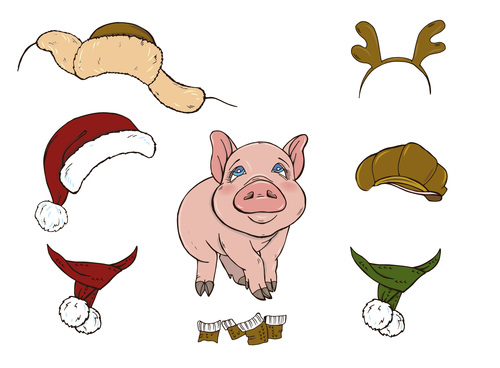 pig and her clothes vector material 01
