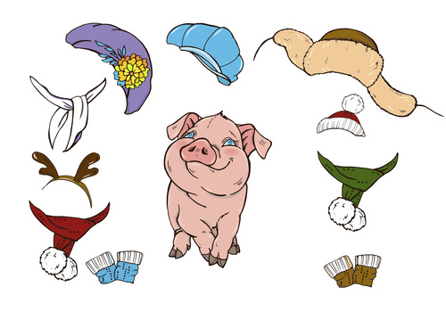 pig and her clothes vector material 02