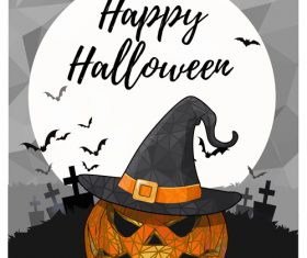 pumpkin with witch hat on full moon backgroun vector